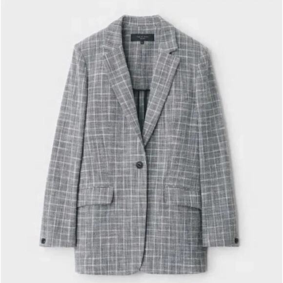 RAG & BONE Ames Desconstructed Check Tweed Relaxed Blazer Gray Sz S {3L44} - Picture 3 of 7
